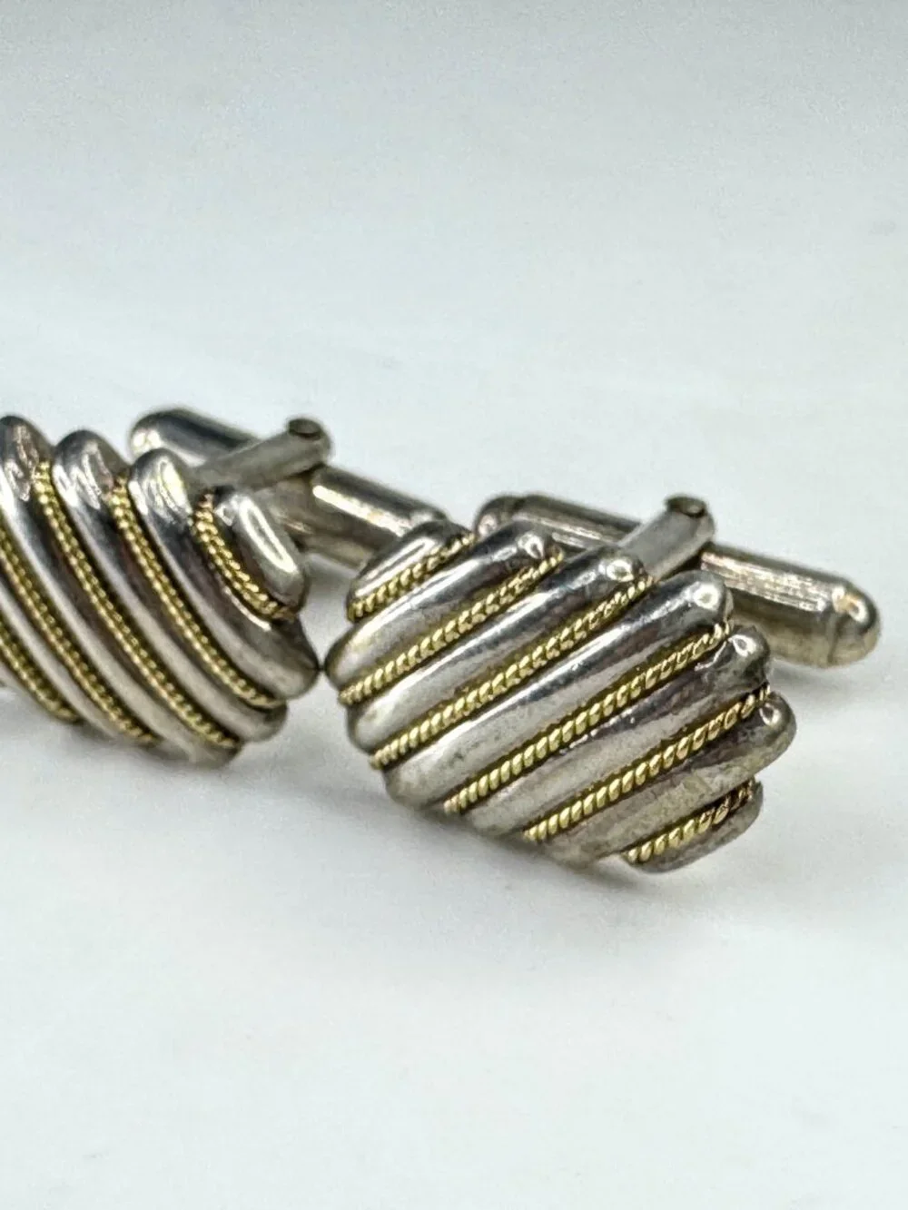 Vintage Tiffany & Co. Somerset ribbed sterling silver & 18K gold cufflinks SS462